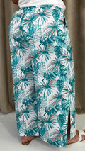 CurveWow Wide Leg Trousers Green & White Palm Leaves