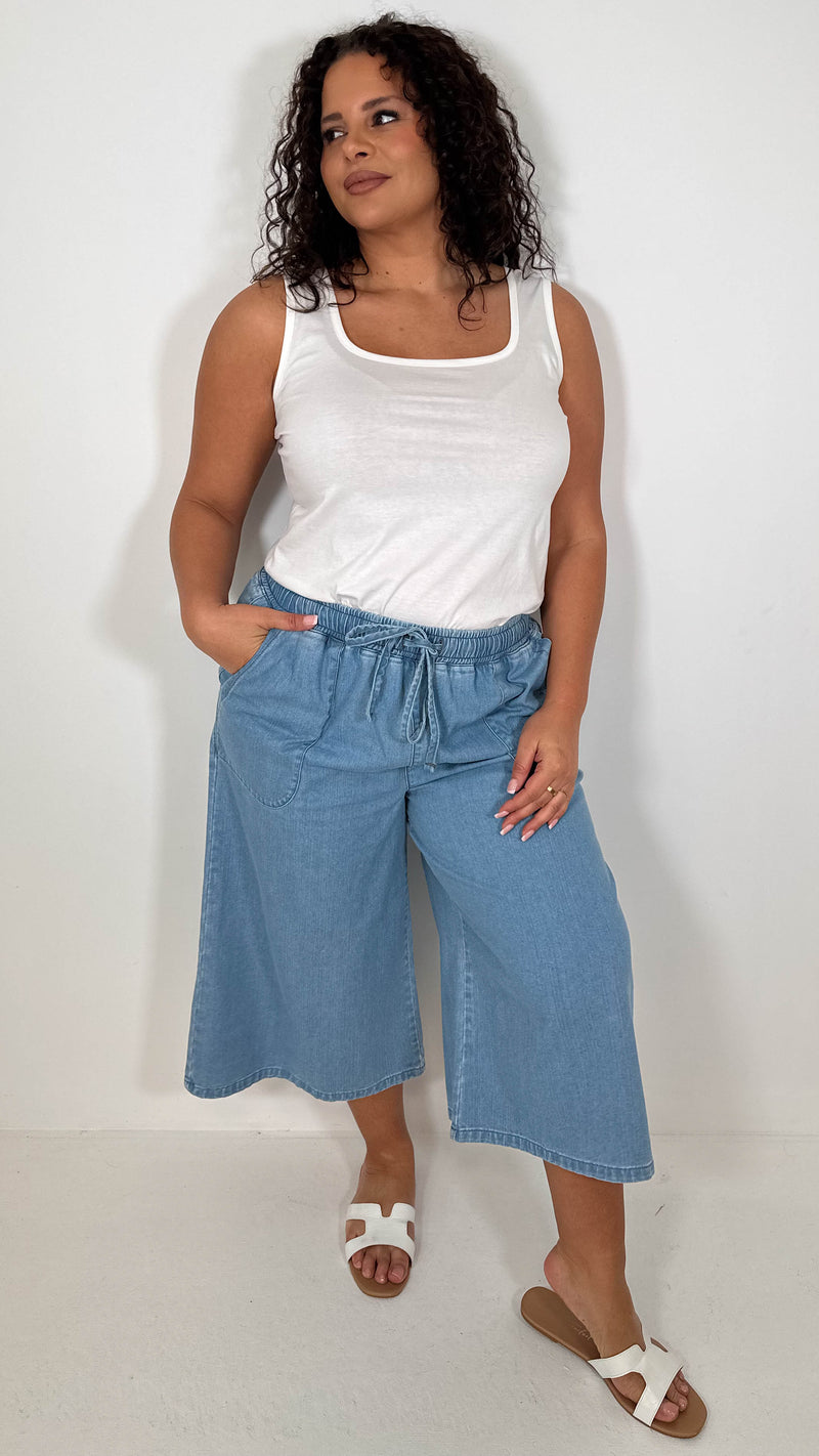 CurveWow Chambray Culottes Light Wash