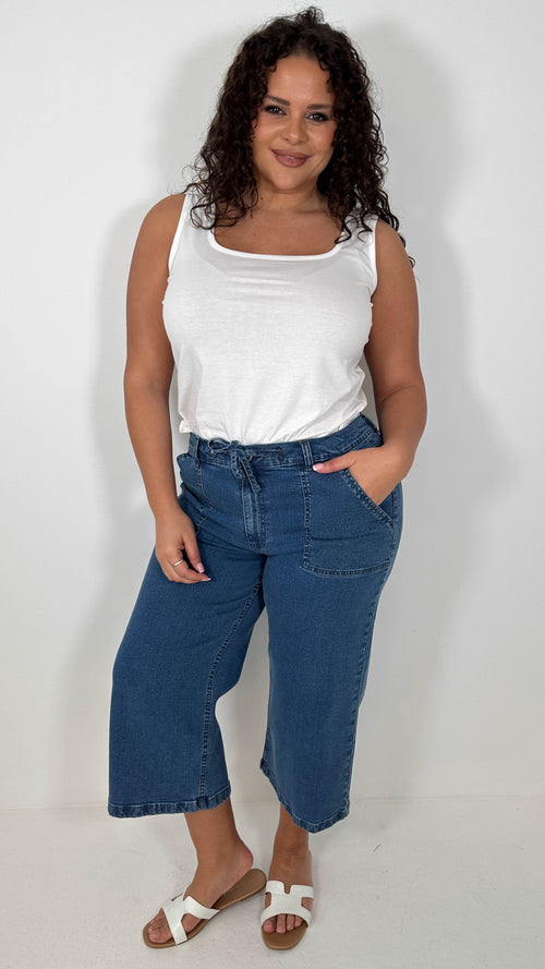 CurveWow Denim Culotte Mid Wash