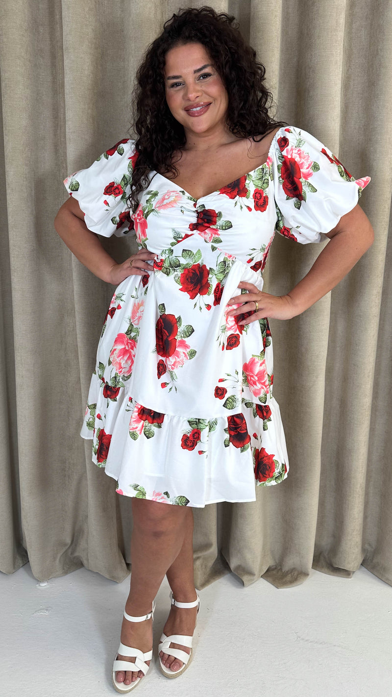 CurveWow Milkmaid Mini Dress Red & Pink