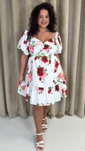 CurveWow Milkmaid Mini Dress Red & Pink