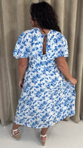 CurveWow Ruched Front Midi Dress Blue Floral