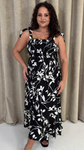 CurveWow Tie Shoulder Strappy Midaxi Dress Mono Floral
