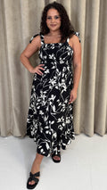 CurveWow Tie Shoulder Strappy Midaxi Dress Mono Floral