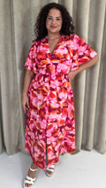 CurveWow Angel Sleeve Button Front Dress Abstract Floral