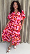 CurveWow Angel Sleeve Button Front Dress Abstract Floral