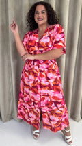 CurveWow Angel Sleeve Button Front Dress Abstract Floral
