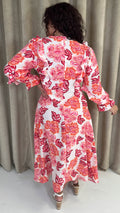 CurveWow Frill Sleeve Maxi Dress Cream & Red Floral