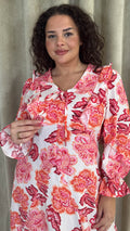 CurveWow Frill Sleeve Maxi Dress Cream & Red Floral
