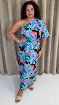 CurveWow One Shoulder Printed Maxi Dress Multi Floral