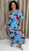 CurveWow One Shoulder Printed Maxi Dress Multi Floral