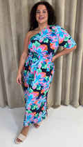 CurveWow One Shoulder Printed Maxi Dress Multi Floral