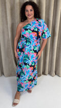 CurveWow One Shoulder Printed Maxi Dress Multi Floral