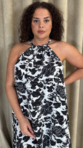 CurveWow Racer Swing Maxi Dress Mono Floral
