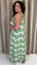 CurveWow Racer Swing Maxi Dress Green Leaf