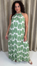 CurveWow Racer Swing Maxi Dress Green Leaf