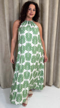 CurveWow Racer Swing Maxi Dress Green Leaf