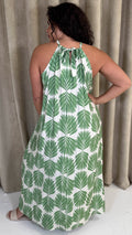CurveWow Racer Swing Maxi Dress Green Leaf