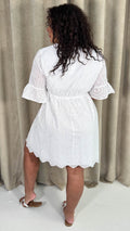CurveWow Frill Sleeve Broderie Smock Dress White