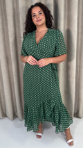 CurveWow Asymmetric Wrap Dress Green Spot