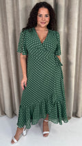 CurveWow Asymmetric Wrap Dress Green Spot