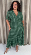 CurveWow Asymmetric Wrap Dress Green Spot