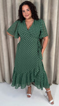 CurveWow Asymmetric Wrap Dress Green Spot