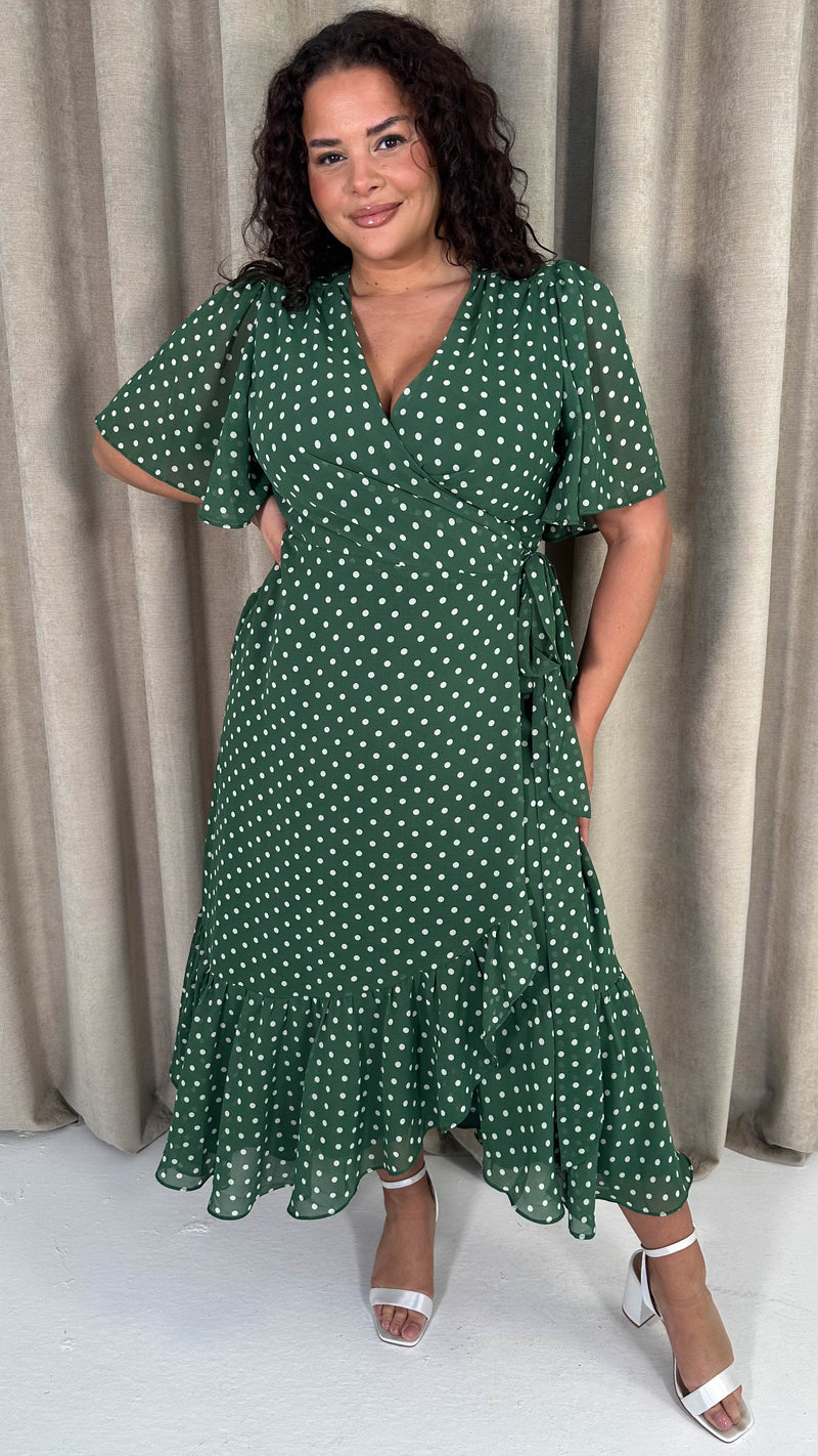 CurveWow Asymmetric Wrap Dress Green Spot