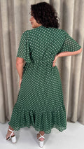 CurveWow Asymmetric Wrap Dress Green Spot