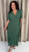 CurveWow Asymmetric Wrap Dress Green Spot
