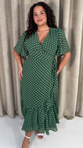 CurveWow Asymmetric Wrap Dress Green Spot