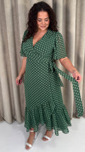 CurveWow Asymmetric Wrap Dress Green Spot