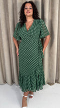CurveWow Asymmetric Wrap Dress Green Spot