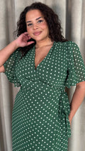 CurveWow Asymmetric Wrap Dress Green Spot