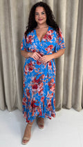 CurveWow Asymmetric Wrap Dress Blue Floral