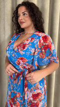CurveWow Asymmetric Wrap Dress Blue Floral