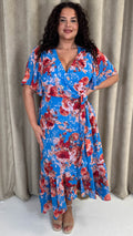 CurveWow Asymmetric Wrap Dress Blue Floral