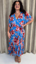 CurveWow Asymmetric Wrap Dress Blue Floral
