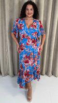 CurveWow Asymmetric Wrap Dress Blue Floral