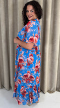 CurveWow Asymmetric Wrap Dress Blue Floral