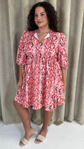 CurveWow Printed Smock Dress Red