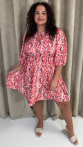CurveWow Printed Smock Dress Red