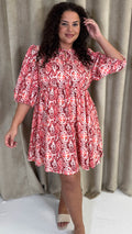 CurveWow Printed Smock Dress Red