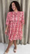 CurveWow Printed Smock Dress Red