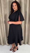 CurveWow Frill Hem Midi Dress Black