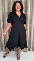 CurveWow Frill Hem Midi Dress Black