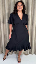CurveWow Frill Hem Midi Dress Black