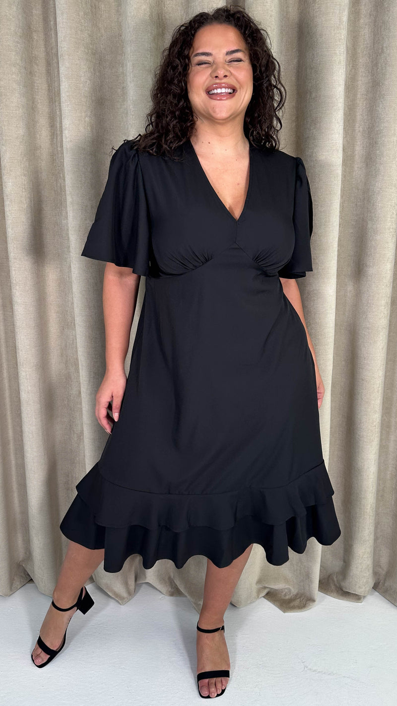 CurveWow Frill Hem Midi Dress Black
