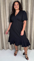 CurveWow Frill Hem Midi Dress Black