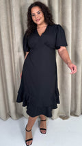 CurveWow Frill Hem Midi Dress Black